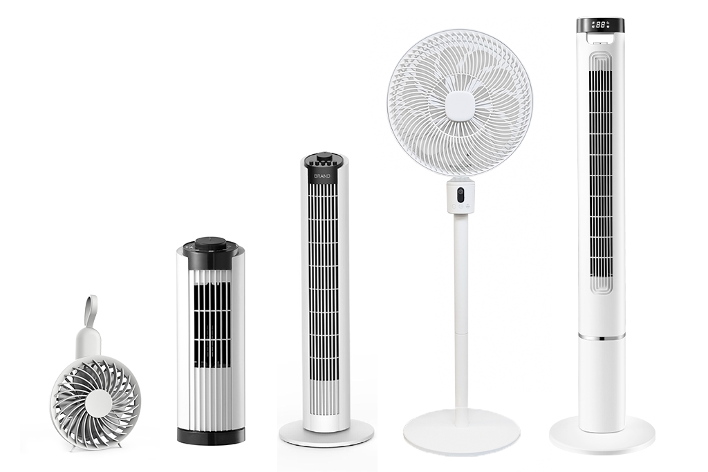 Fan manufacturer product line-up: tower fans, pedestal fan, desk fan and air cooler