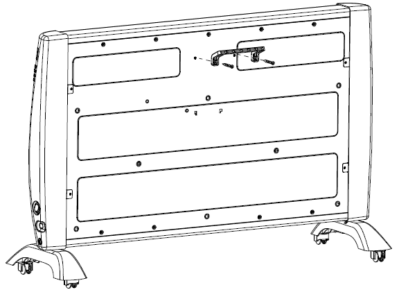 back view design drawing of mica panel heater model MH-1905-15
