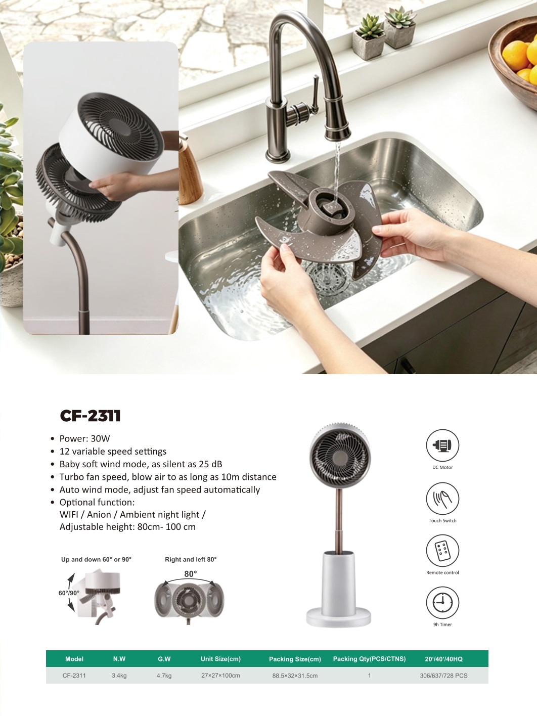 Easy-to-clean washable fan blades of SEEMAX CF-2311 tower fan